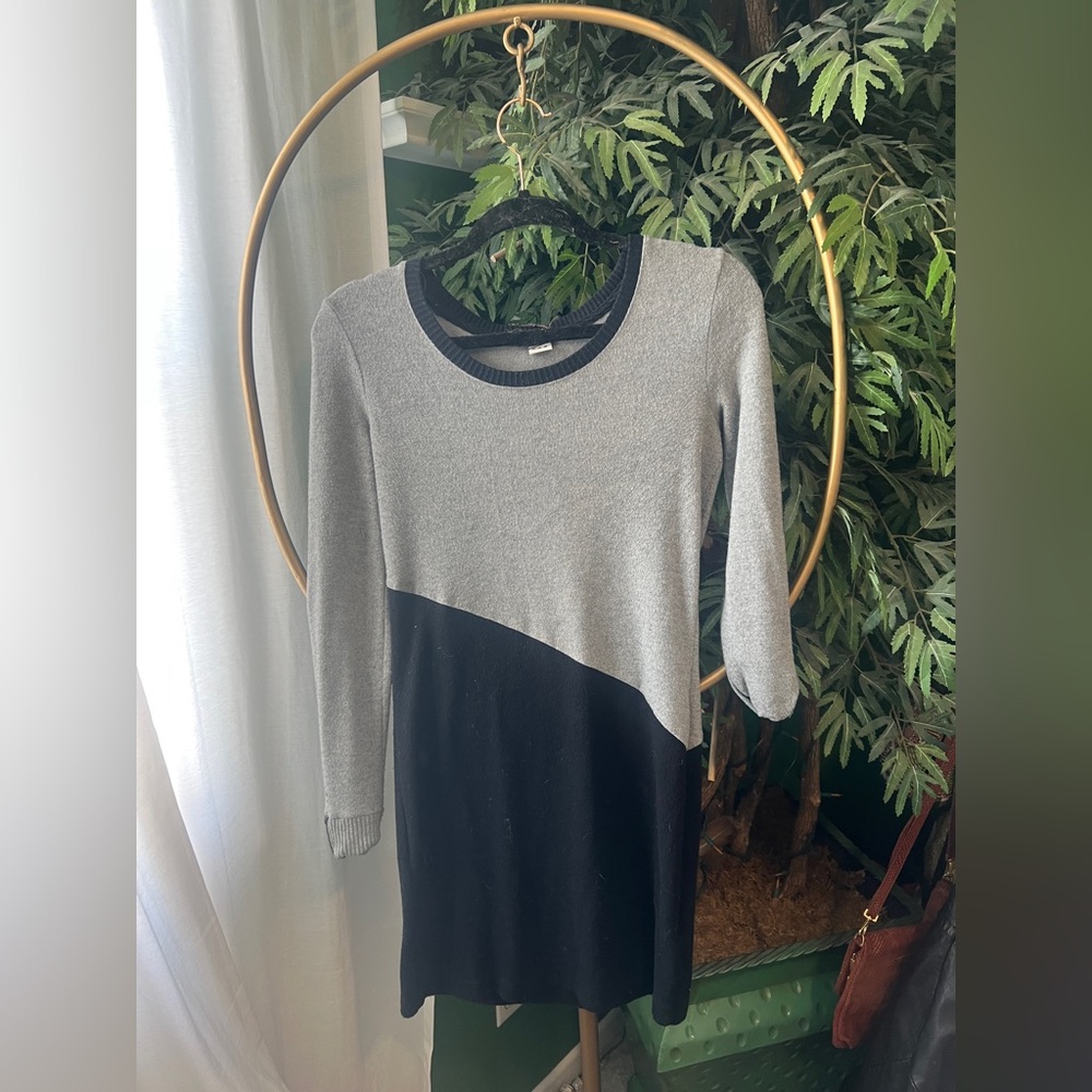 Three Dots Gray and Black Sweater Dress